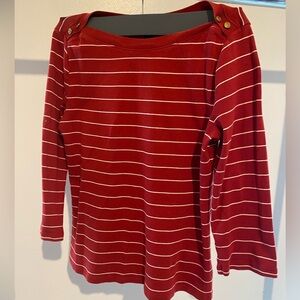 Lauren Ralph Lauren Red and White Striped 3/4 Length Sleeve Top